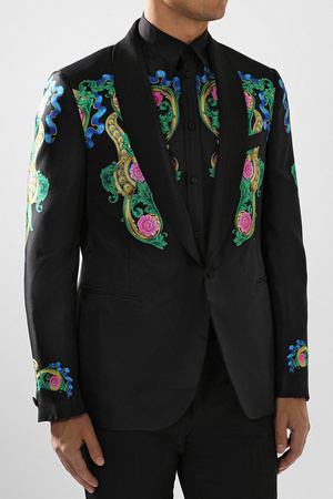 Однобортный шелковый пиджак с шалевыми лацканами Versace Versace A78891/A224364 купить с доставкой