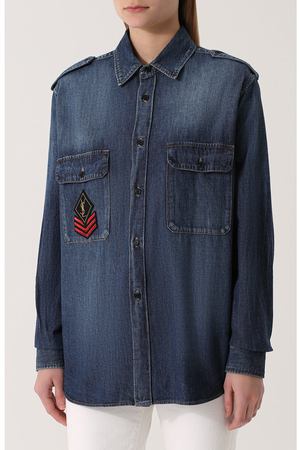 Джинсовая блуза прямого кроя с потертостями Saint Laurent Saint Laurent 469088/Y880L купить с доставкой