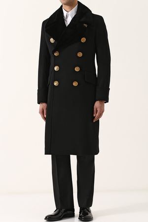 Двубортное пальто из смеси шерсти и кашемира с меховой отделкой воротника Burberry Burberry 4069115 купить с доставкой