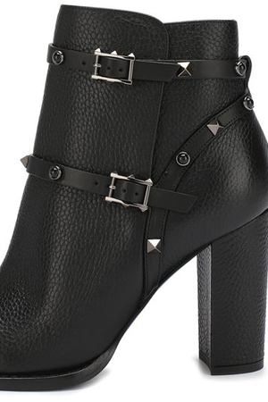 Кожаные ботильоны Valentino Garavani Rockstud Rolling Noir на устойчивом каблуке Valentino Valentino QW2S0710/N03 купить с доставкой