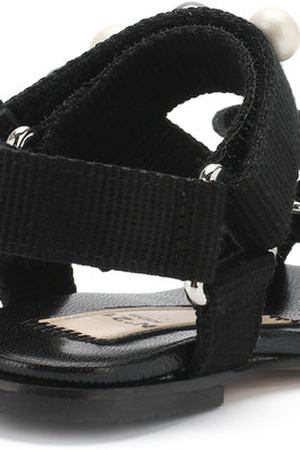 Текстильные сандалии с застежками велькро и жемчужинами No. 21 №21 54612/18-27 купить с доставкой