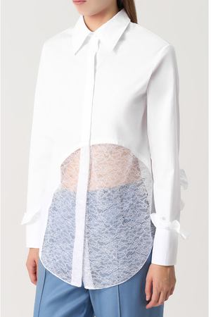 Хлопковая блуза прямого кроя с кружевной вставкой Nina Ricci Nina Ricci 17ACT0027C00844