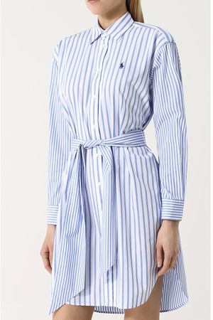 Хлопковое платье-рубашка с поясом Polo Ralph Lauren Polo Ralph Lauren 211699622 купить с доставкой