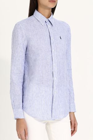 Льняная блуза прямого кроя в полоску Polo Ralph Lauren Polo Ralph Lauren 211697463 вариант 2