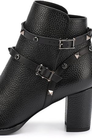 Кожаные ботильоны Valentino Garavani Rockstud Rolling Noir Valentino Valentino NW2S0A03/N03 купить с доставкой