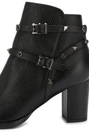 Кожаные ботильоны Valentino Garavani Rockstud Rolling Noir на устойчивом каблуке Valentino Valentino QW2S0A03/N03