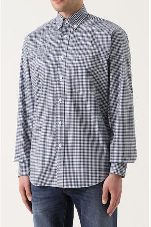 Хлопковая рубашка в клетку с воротником button-down Brioni Brioni SC02/06053