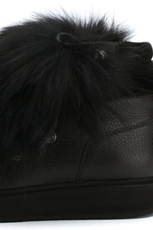 Кожаные ботинки с меховой отделкой Santoni Santoni WBDP60469NERHMCSN01 купить с доставкой
