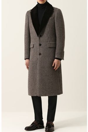 Однобортное шерстяное пальто с меховой отделкой воротника Burberry Burberry 4058299 купить с доставкой