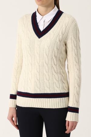 Кашемировый пуловер фактурной вязки с V-образным вырезом Ralph Lauren Ralph Lauren 290676102 купить с доставкой