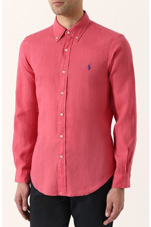 Льняная рубашка с воротником button down Polo Ralph Lauren Polo Ralph Lauren 710688595 купить с доставкой