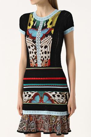 Приталенное вязаное мини-платье с круглым вырезом Roberto Cavalli Roberto Cavalli GQM540/BMG80 вариант 2 купить с доставкой