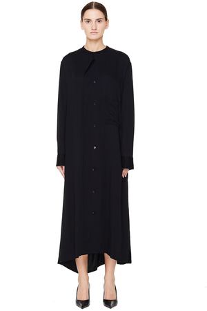 Черное платье с вырезом и драпировкой Yohji Yamamoto NV-D05-200/blk