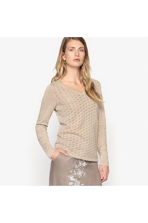 Пуловер с V-образным вырезом из льна и хлопка ANNE WEYBURN 62229 купить с доставкой