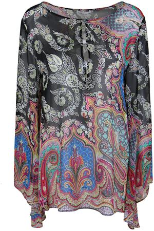 Шелковая блуза ETRO ETRO d18137 5453 Принт, Синий, Черный купить с доставкой