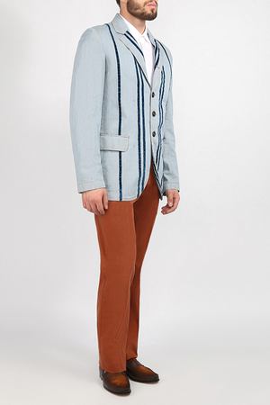 Хлопковый пиджак с принтом Ann Demeulemeester Ann Demeulemeester 141-3006-202-059 синий голубой вариант 2 купить с доставкой