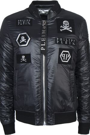 Куртка-бомбер ADAM Philipp Plein Philipp Plein MRB0319 Черный/лого,серебро купить с доставкой
