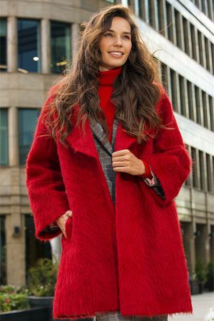 Красное полушерстяное пальто с поясом La Reine Blanche 11193 купить с доставкой