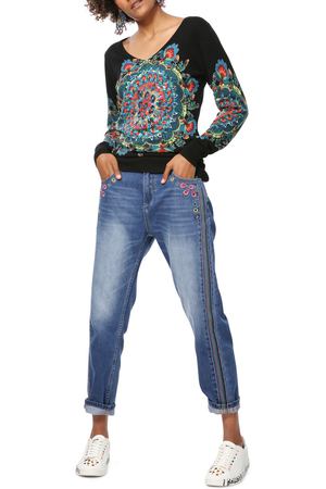 Пуловер с V-образным вырезом и рисунком из 100% хлопка Ennis Desigual 122116 купить с доставкой