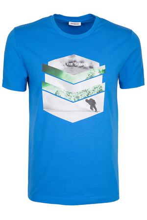Хлопковая футболка с принтом Dirk Bikkembergs C700176E1951Y24 Голубой купить с доставкой