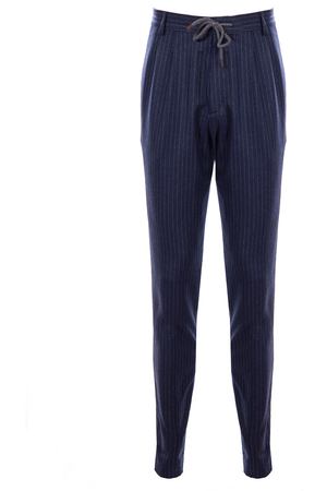 Шерстяные брюки в полоску Brunello Cucinelli ML421E1570 C033 Синий купить с доставкой