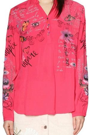 Блузка с V-образным вырезом, цветочным рисунком и длинными рукавами Desigual 236346 купить с доставкой