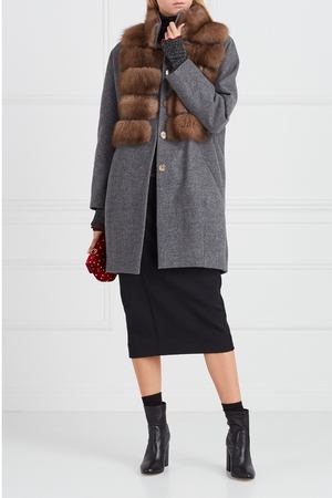 Меланжевое пальто из кашемира с мехом куницы DREAMFUR 140164594 купить с доставкой