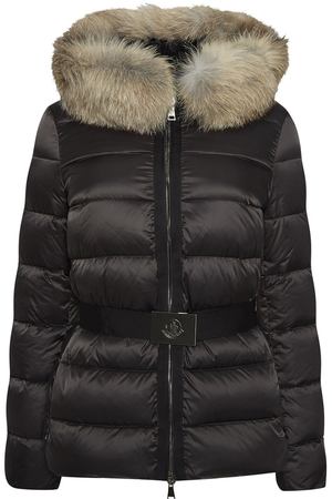 Черный пуховик с мехом Tatie Moncler 3464523