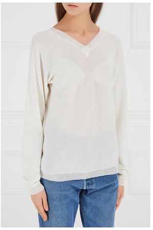 Белый пуловер из хлопка и льна Tegin 85367969 купить с доставкой