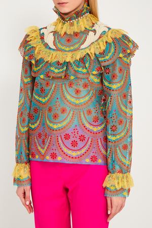 Блузка из хлопка и шелка с вышивкой Gucci 47068902