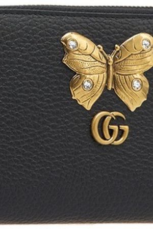 Черный кожаный кошелек с бабочкой Gucci 47070116