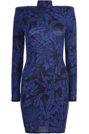 Шерстяное платье-мини Balmain 3764/378М/черн.син.цветы