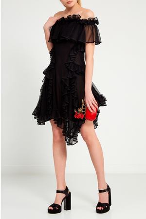 Черное шелковое платье с оборками Alexander McQueen 38478485 купить с доставкой