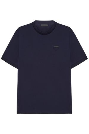 Синяя хлопковая футболка с нашивкой Prada 4080562 купить с доставкой