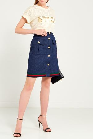 Джинсовая юбка с нашивкой Gucci 47081403
