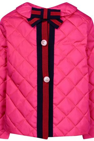 Розовая стеганая куртка с контрастной отделкой Gucci Kids 125683463