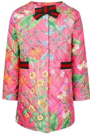 Стеганая куртка с цветочным принтом Gucci Kids 125683466 вариант 2