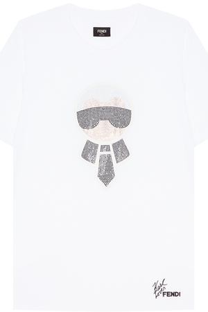 Белая футболка с кристаллами Fendi 163283668
