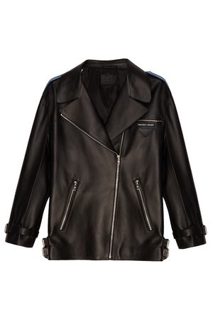 Черная куртка из кожи Prada 4084600 вариант 2 купить с доставкой