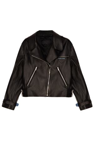 Черная кожаная куртка с логотипом Prada 4084599