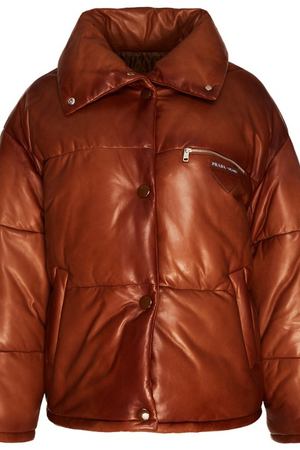 Коричневая куртка из кожи Prada 4084578