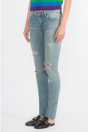 Голубые джинсы с прорезями Saint Laurent 153186016 купить с доставкой