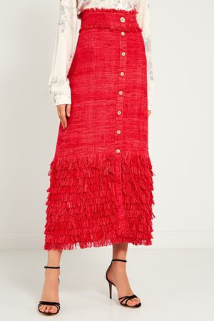 Красная шелковая юбка с бахромой laRoom 133386081