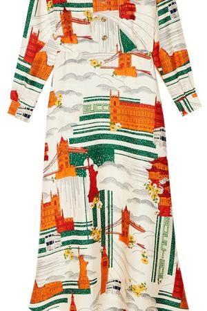 Шелковое платье с контрастным принтом Gucci 47086414 вариант 2