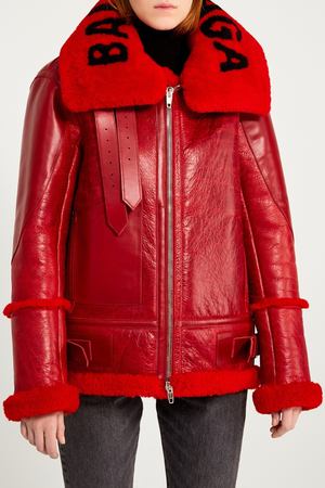 Красная кожаная куртка с мехом Balenciaga 39786634 вариант 2