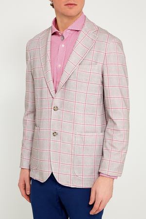 Хлопковый пиджак в серо-розовую клетку IC Men 262489155
