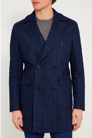 Синее двубортное пальто в елочку IC Men 262489177 купить с доставкой