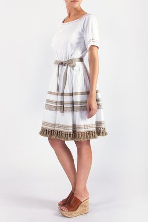 Белое платье с бахромой Prada 4091329