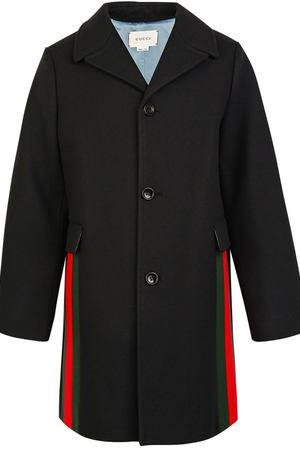 Черное пальто с контрастной отделкой Gucci Kids 125694396