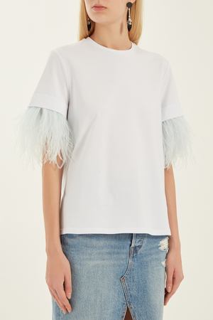 Белая футболка с голубыми перьями T-Skirt 127094478
